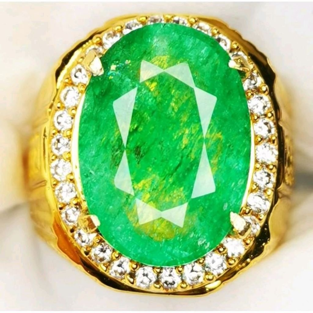 Cincin Permata Natural Emerald beryl Zamrud Colombia Asli Top Quality - Alpaka Super Mewah High Qual