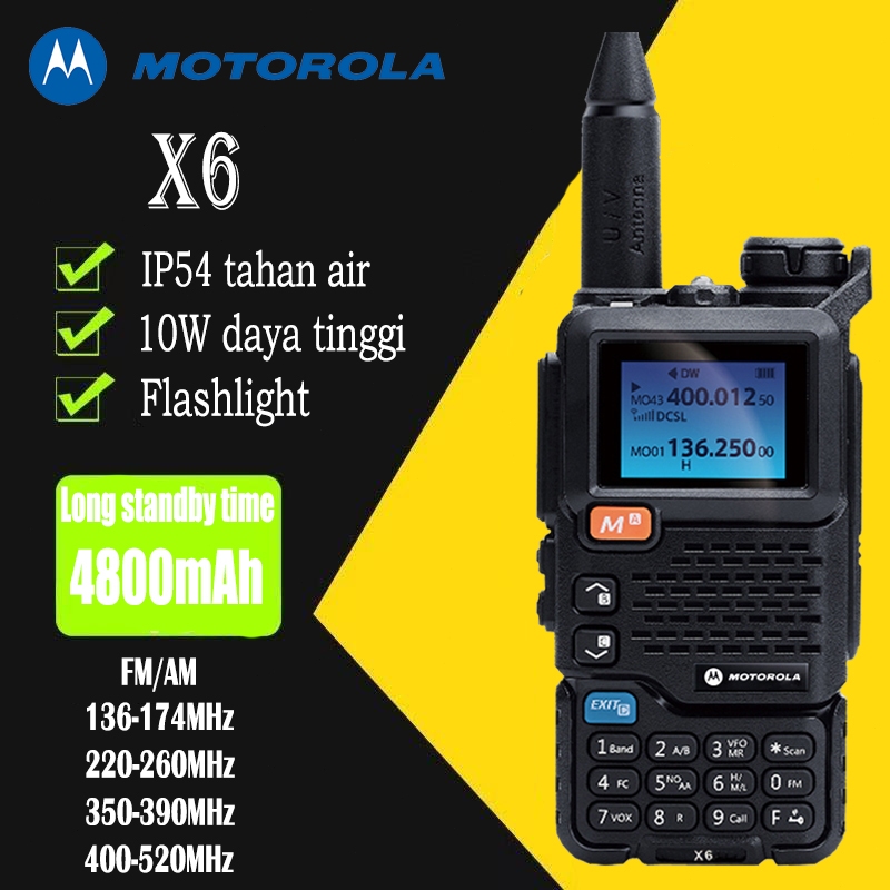 HT motorola X6 Walkie Talkie kisaran panjang 10KM  dan tahan debu Dual Band dua arah IP54 tahan air 