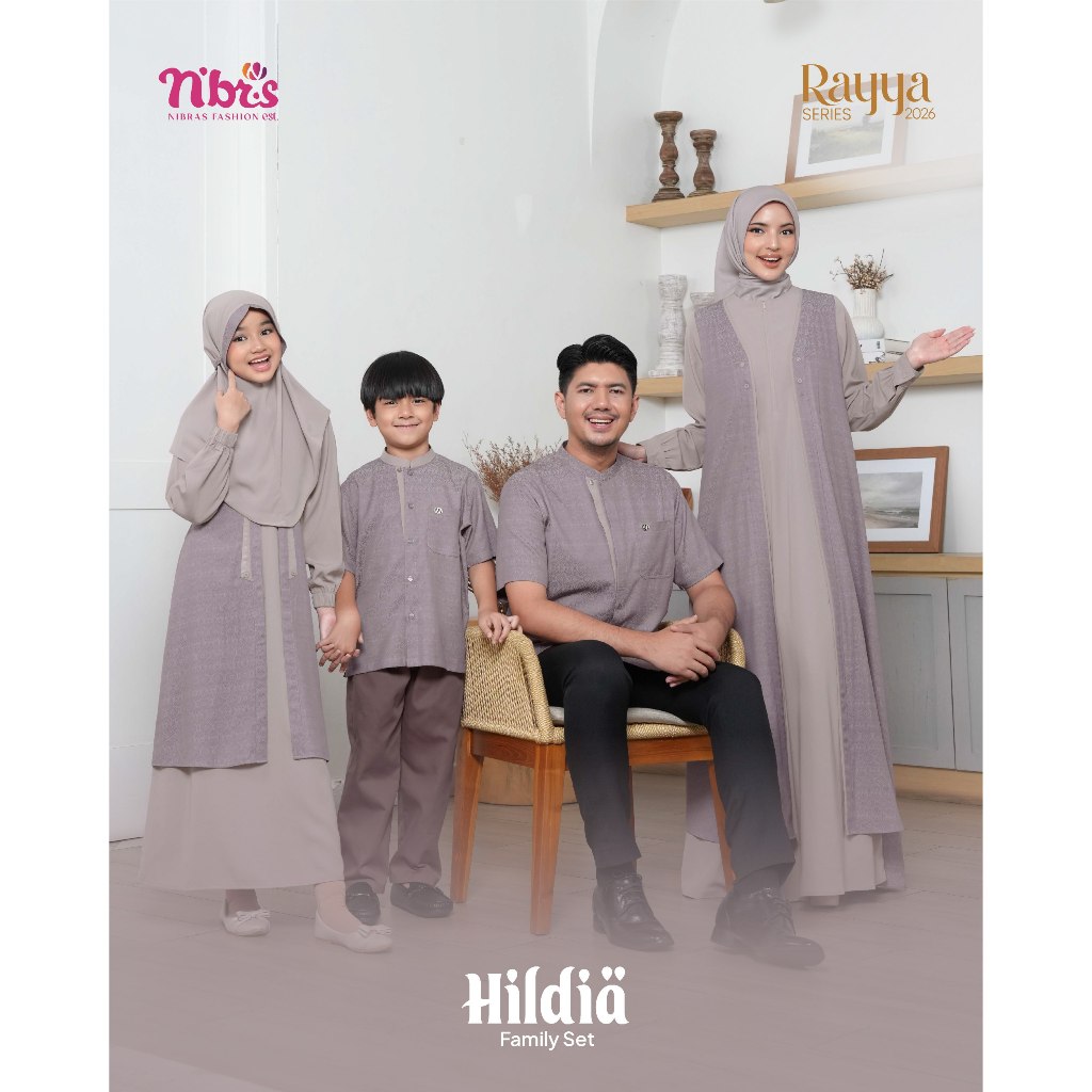 Sarimbit Nibras Terbaru 2026 Hildia Pale Mauve Diarayyaku Gamis Dress Koko Dewasa Remaja Anak Lengan
