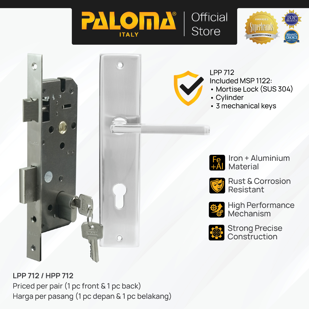 PALOMA Gagang Pintu Door Handle Plate Lever Pisah Misah Paket Kunci Pintu Lockset Lock Set Complete 