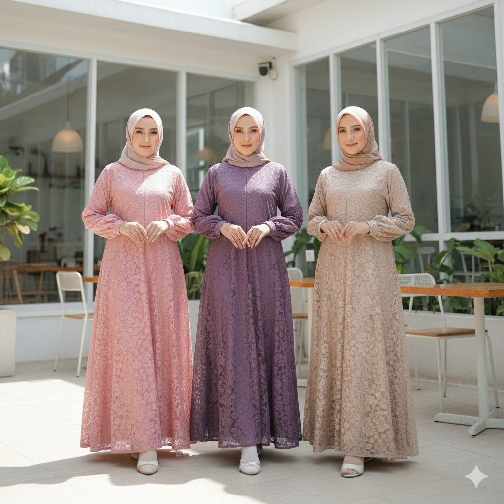 Gamis Seruni Dress Peach brukat | gamis pesta | Full Brukat dress mewah pesta