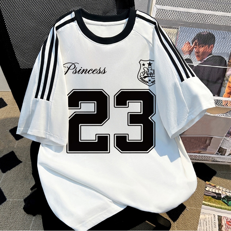 Kaos pria stripe oversize premium | Jersey big size  | Kaos sablon letter "23" | Kemeja Putih lengan