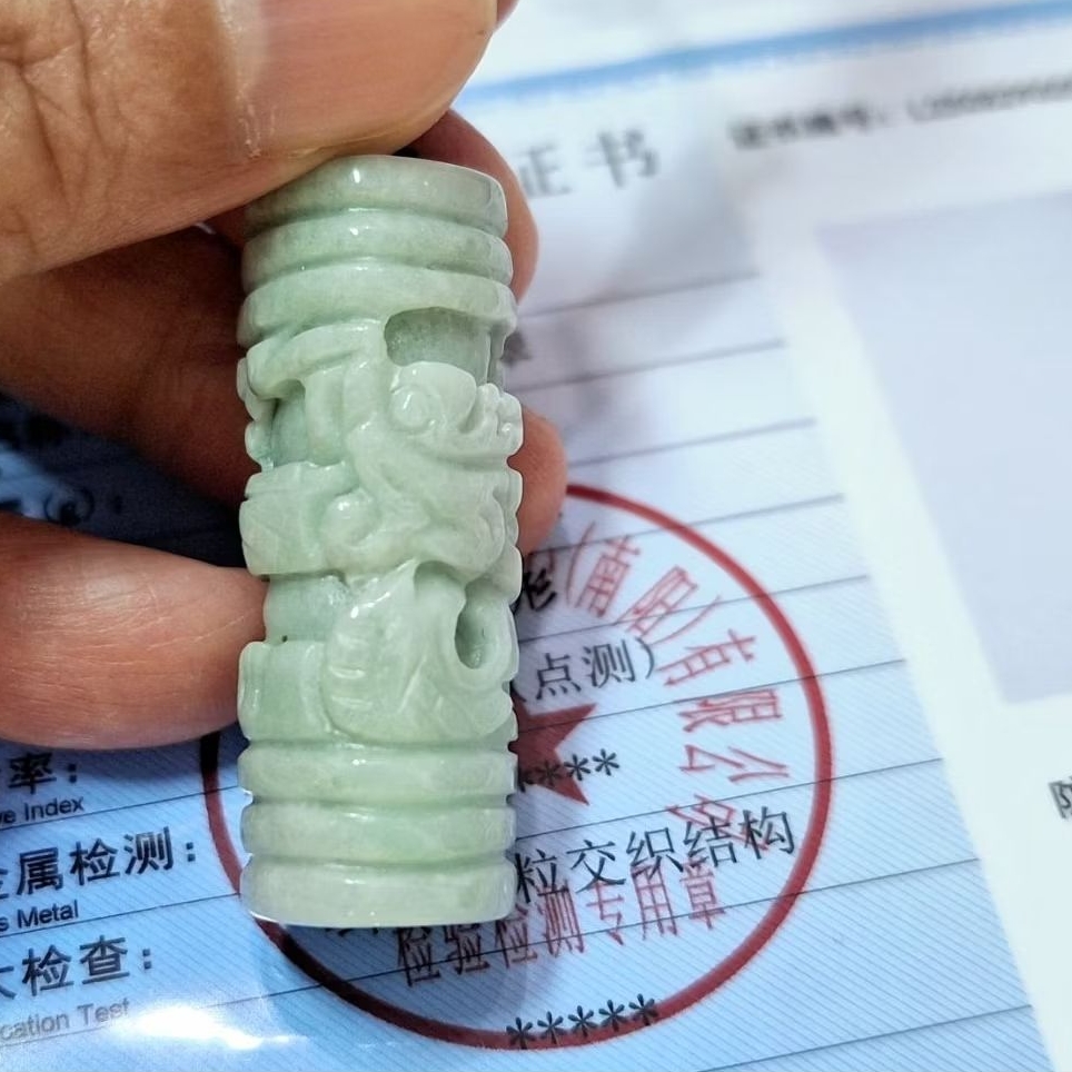 0526 Liontin naga giok asli-liontin giok pilar naga feicui bersertifikat-kalung liontin giok jadeite