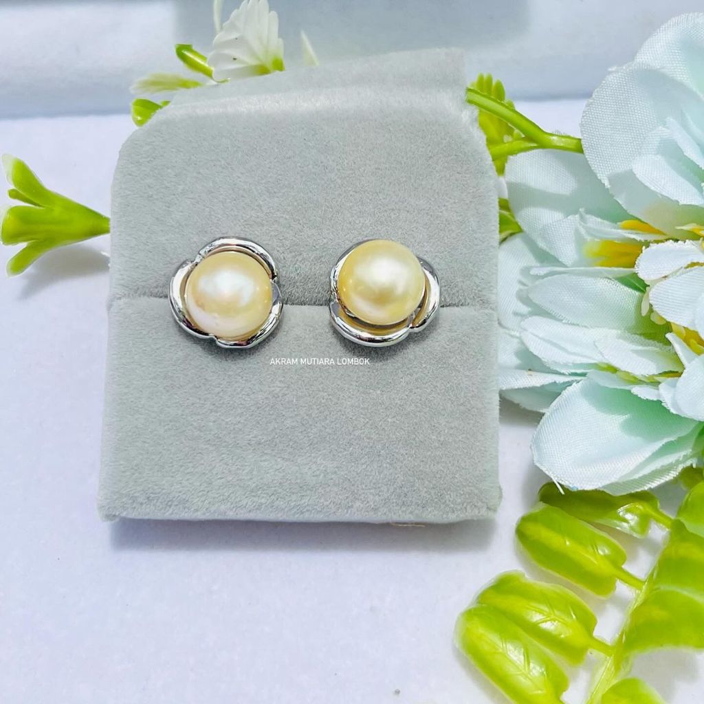 Giwang Rhodium Mutiara air laut/giwang Mutiara air laut asli lombok