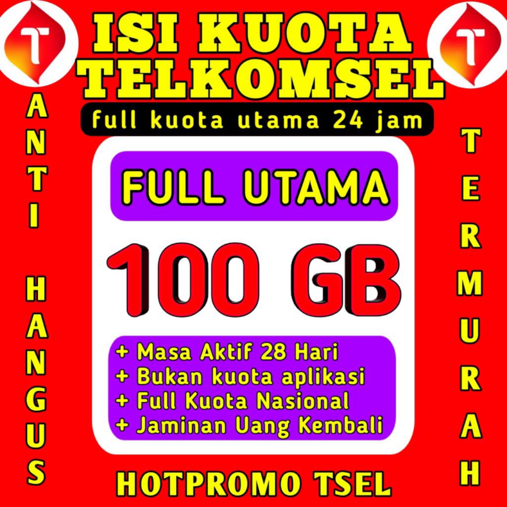 PROMO TERMURAH DATA 100GB TELKOMSEL FULL 24 JAM - PAKET KUOTA TELKOMSEL TERMURAH 100GB FULL