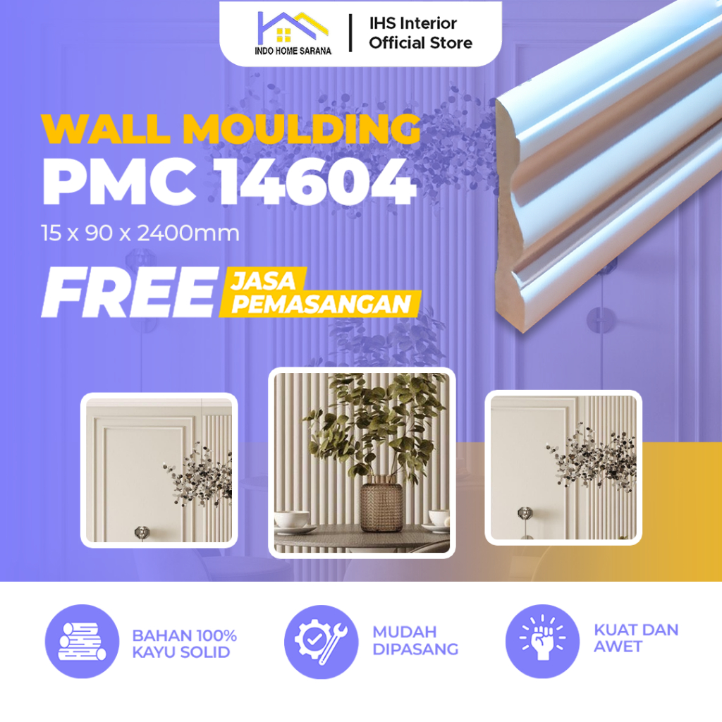 Jasa Pemasangan Wall Moulding Lis Kayu PMC 14604 Ukuran 15x90x2400mm - List Profil Dekorasi Dinding