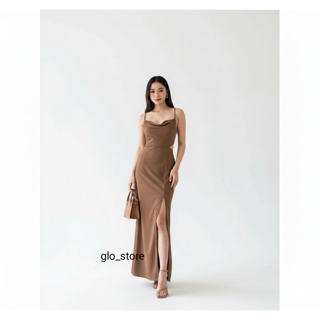 summer dress beachwear dress gaun pantai backless long dress slit Casual Panjang