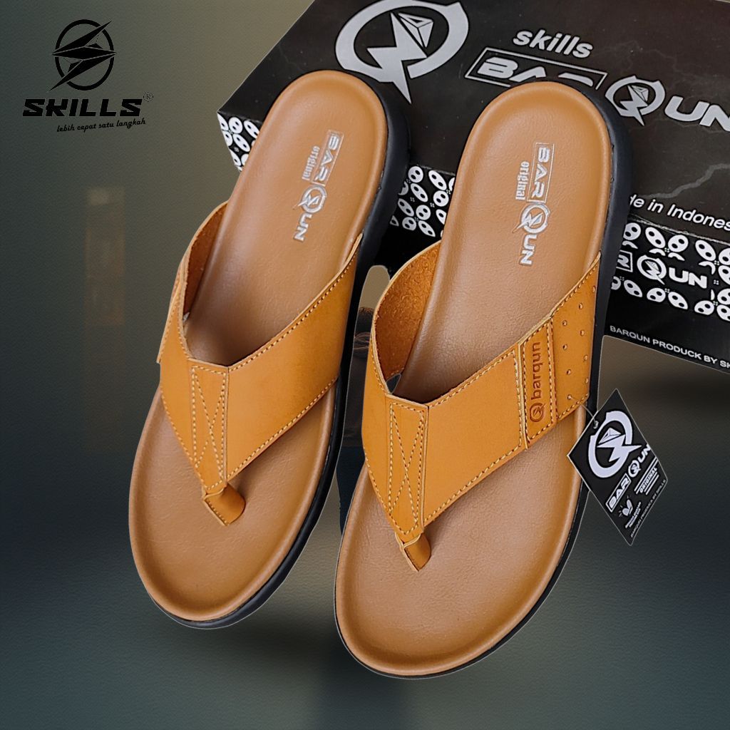 SKILLS Osaka Sandal Kulit Pria Slop Jepit Hitam