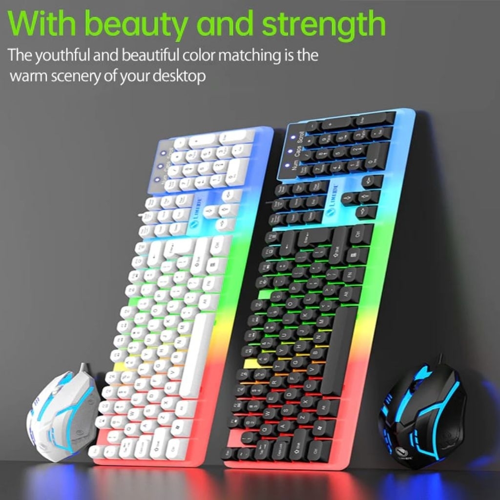 Keyboard Gaming LED RGB Lampu, USB wired keyboard mouse 1 set game dengan latensi rendah Keyboard Me