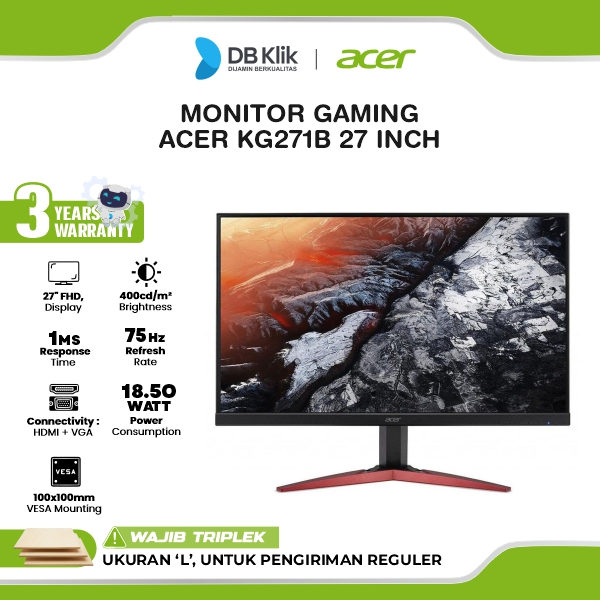 Acer Monitor Gaming Kg271B 27 Inch 1Ms 75Hz