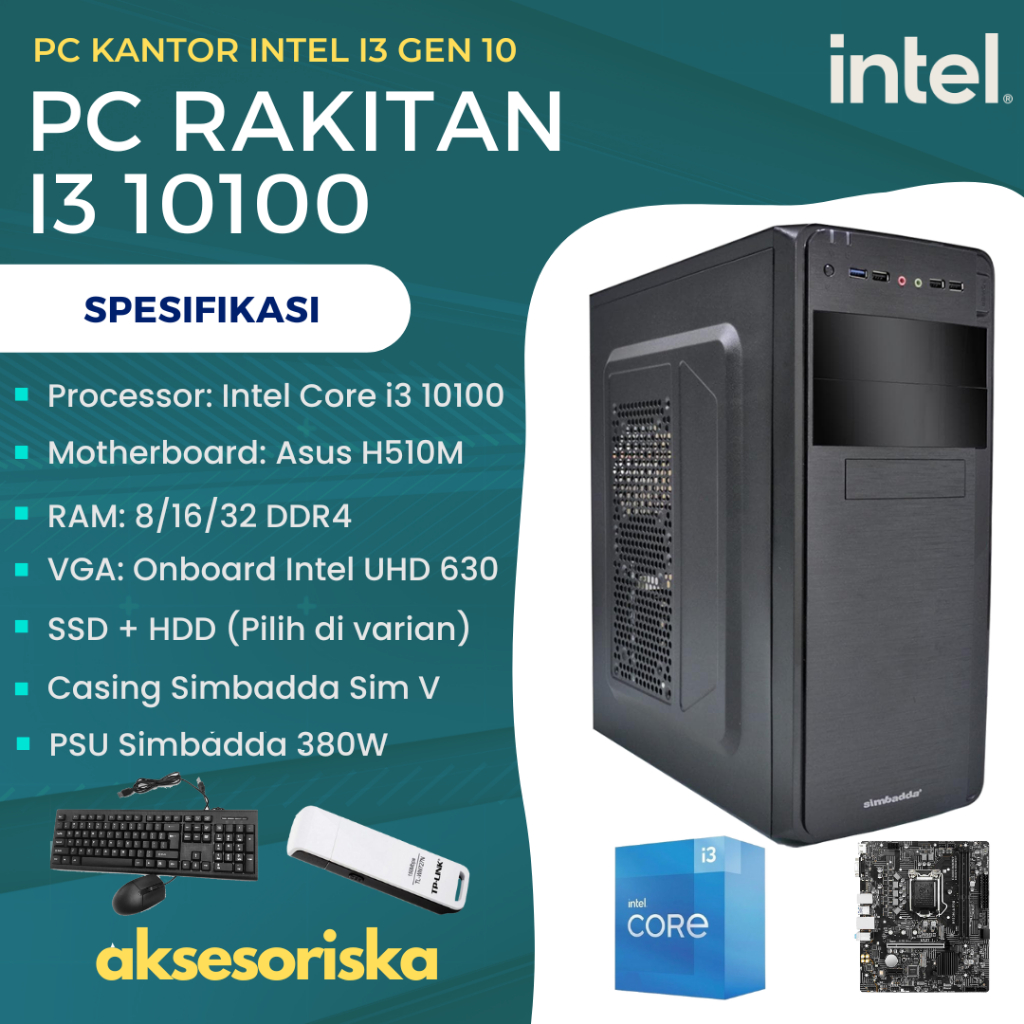 PAKET CPU/KOMPUTER/PC RAKITAN INTEL CORE I3 10100 GEN 10