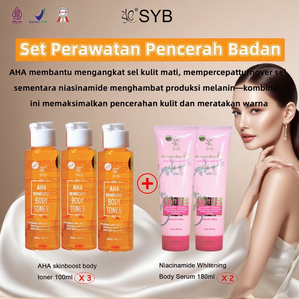 [BPOM] Paket Promosi Perawatan Pencerah Badan SYB (Toner Badan AHA+Whitening Body Serum )– Pemutih L