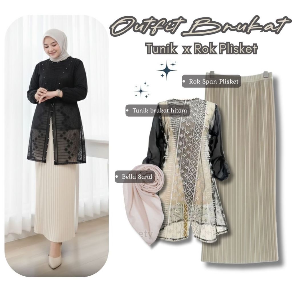 Outer Brukat Silang Set Rok Span Plisket Ootd Wisuda Glamour Kebaya Modern Baju Lebaran Paket Tunik 