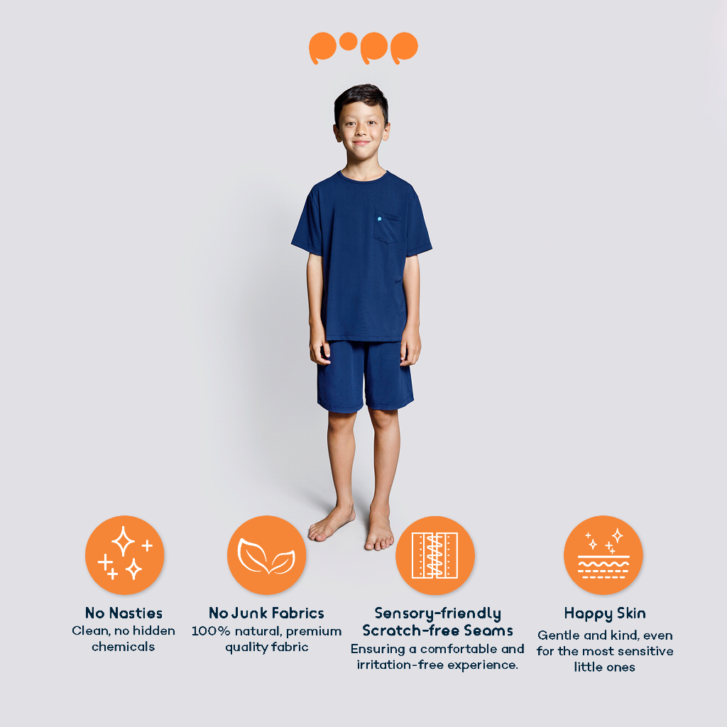 Popp - Boy Playset (Top & Short) Lenzing Modal OEKO-TEX 100, Pure Soft, Baju Rumah Anak