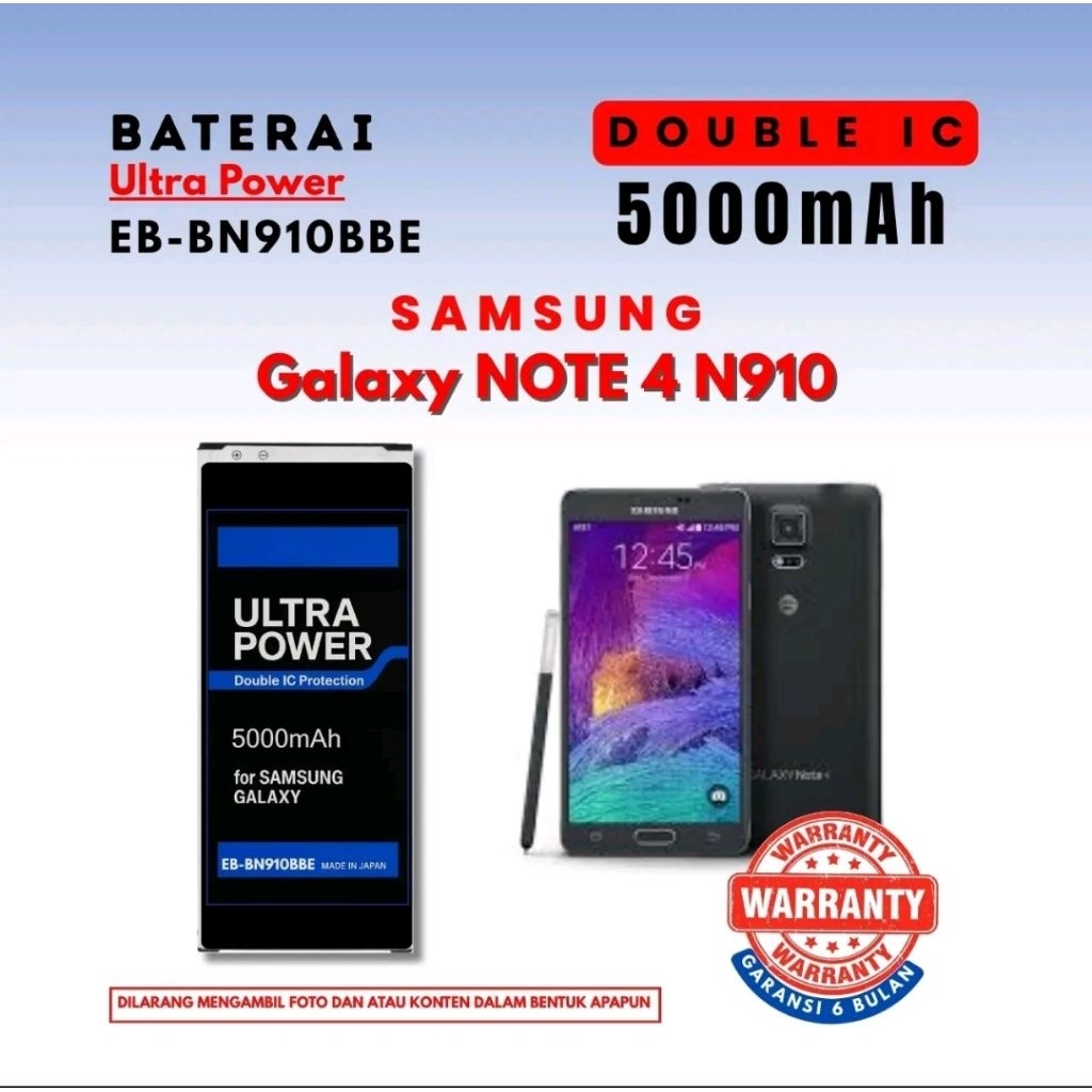 Baterai Ultra Power EB-BN910BBE compatible Samsung Galaxy NOTE 4 N910 Double IC 5000mAh