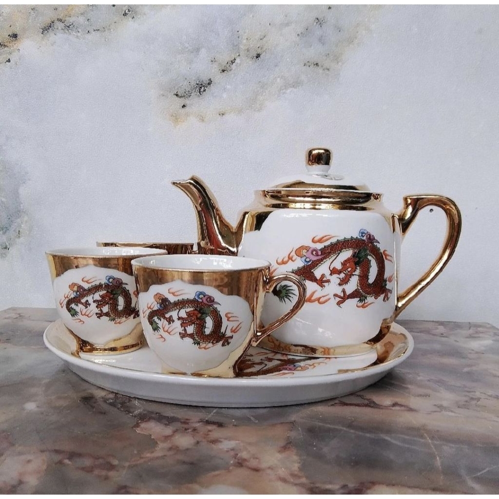 Tea set keramik Made In Japan Motif naga dan burung hoong