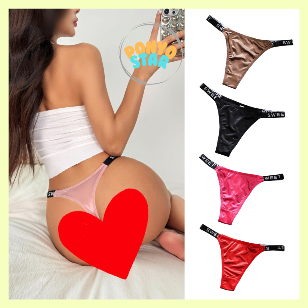 594 Celana Seksi Thong Gstring Satin Sutra Ala CD Wanita Kolor Cewek Dinas Strap Lucu Lingerie Linje
