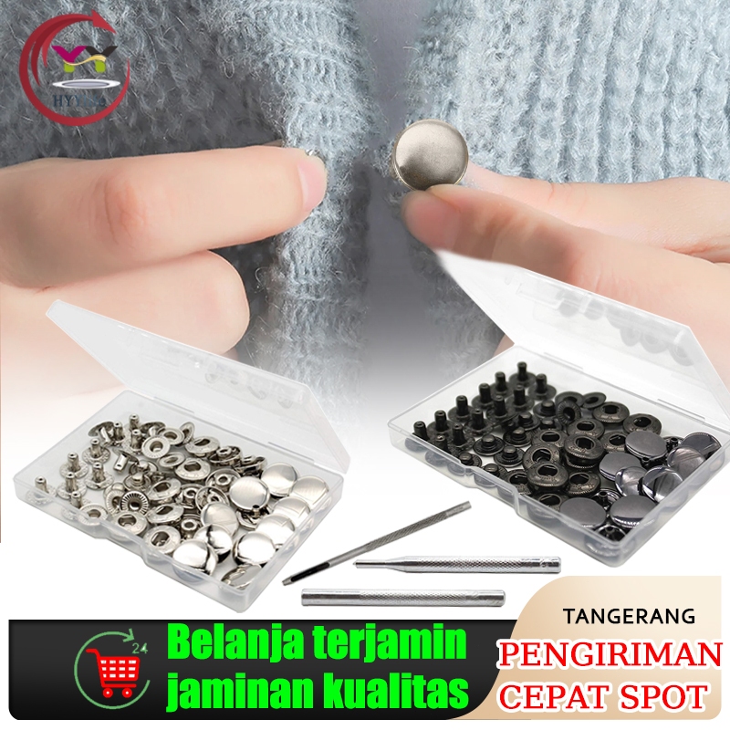 12 Set Set Alat Kancing Jepret 14mm/15mm Kancing Jepret Besi/Kancing Cetet/Snap/Kancing Besi