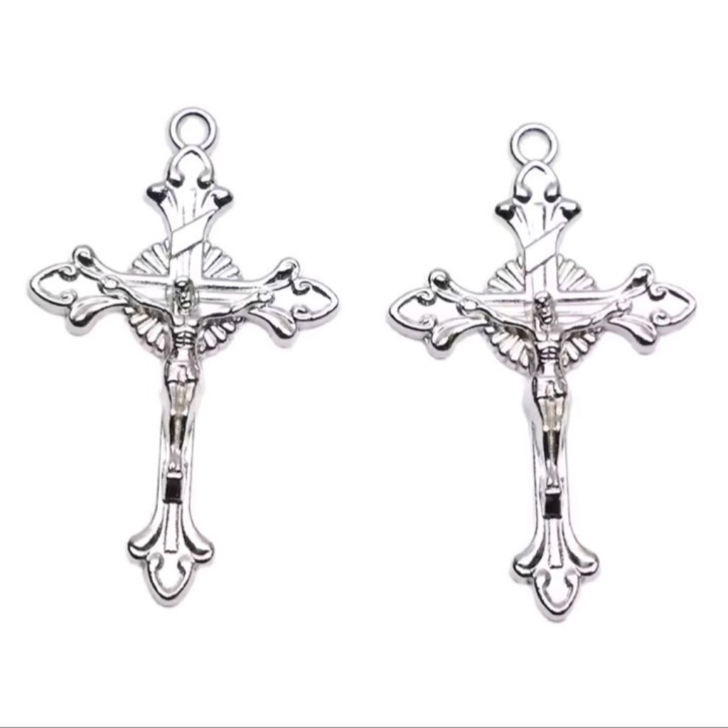 Liontin 5030 Salib Yesus Logam Perak | Bahan DIY Rosario Gelang Kalung Gereja Katolik