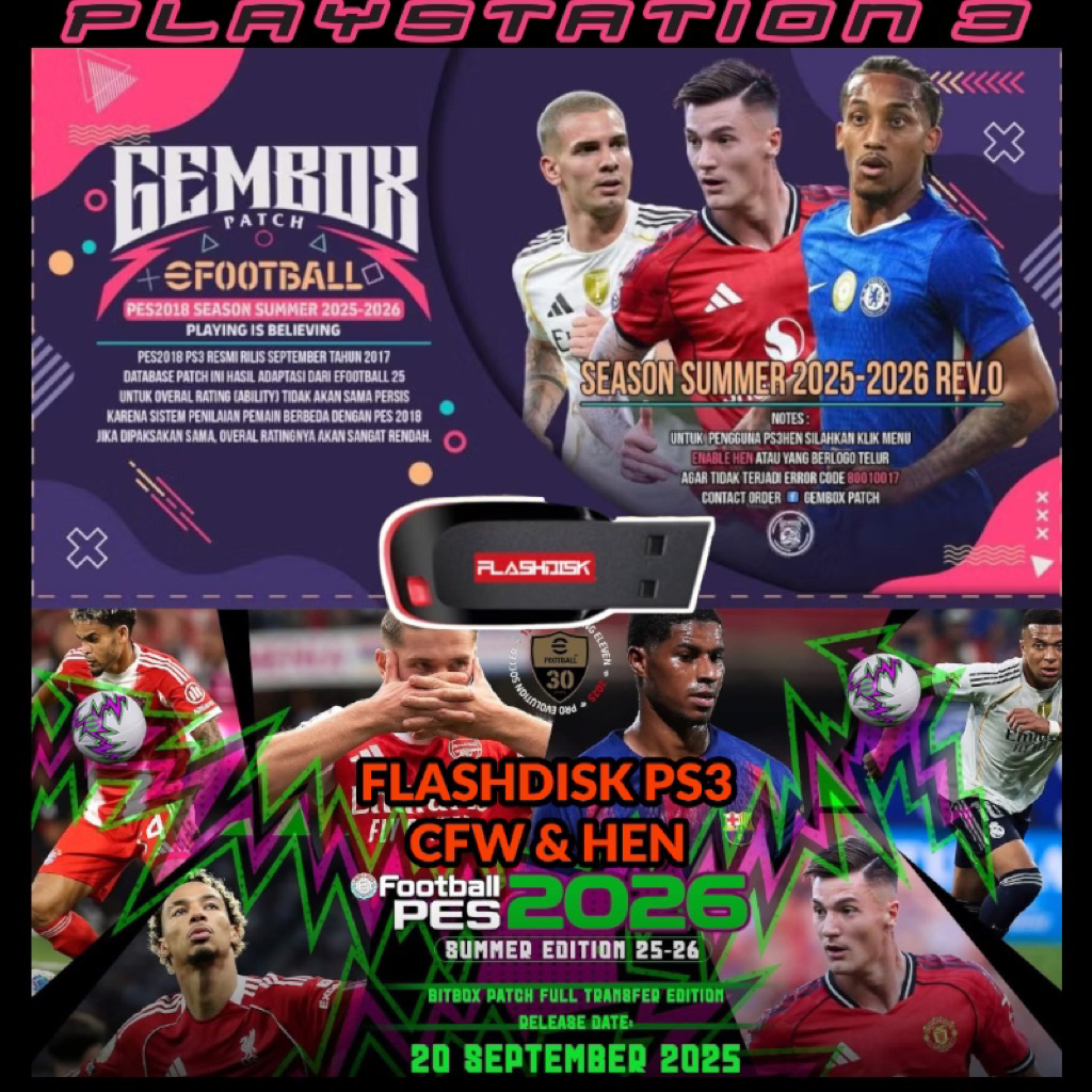 (COD) FLASHDISK GAME PS3 BOLA TERBARU GEMBOX BITBOX PKG