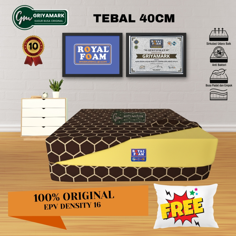 [ Tebal 40cm ] Kasur Busa Royal Foam Density 16 Garansi Resmi 10 Tahun Gratis 1 Bantal