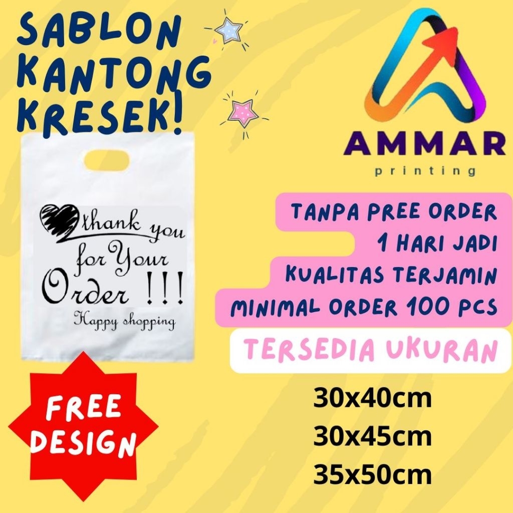 Plastik plong (isi 100pcs) 3 ukuran besar,sudah berlogo thank you for your order