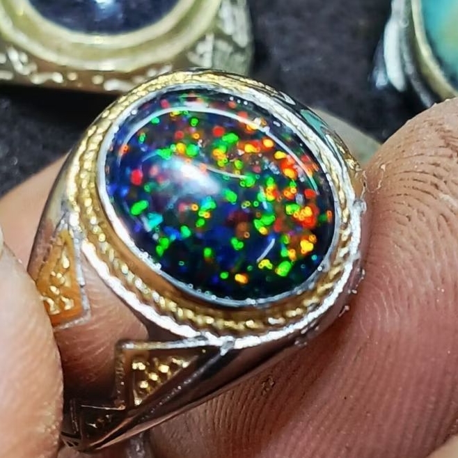 Cincin Akik Batu Permata Black Opal Kalimaya Ausy Full Jarong
