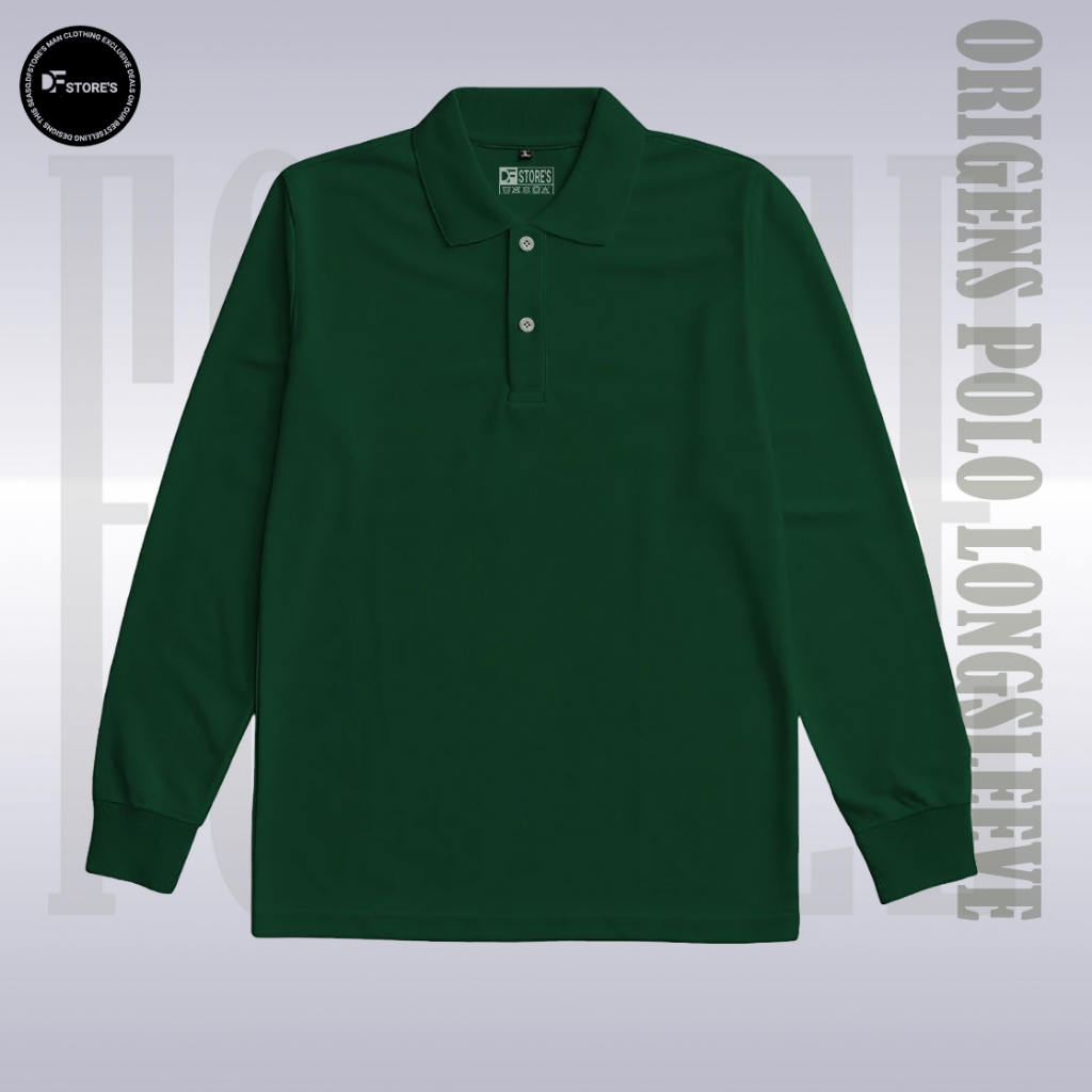 Defest id Kaos Polo Lengan Panjang Polos Terkeren Pria & Wanita Baju Kerah -  hijau botol