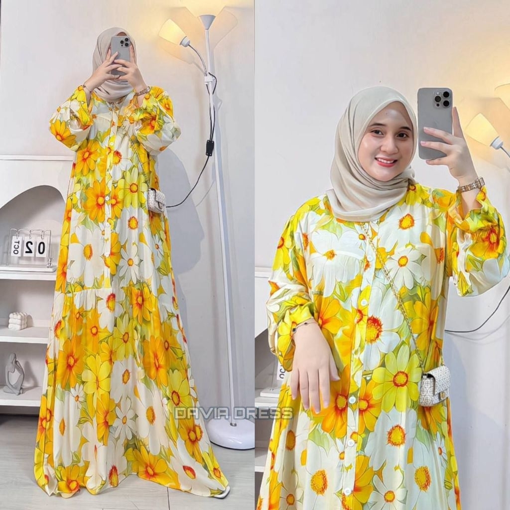 Daisy Dress Gamis Rayon Premium Ld 120 Jumbo Gamis Busui Lengan Balon Remple terbaru