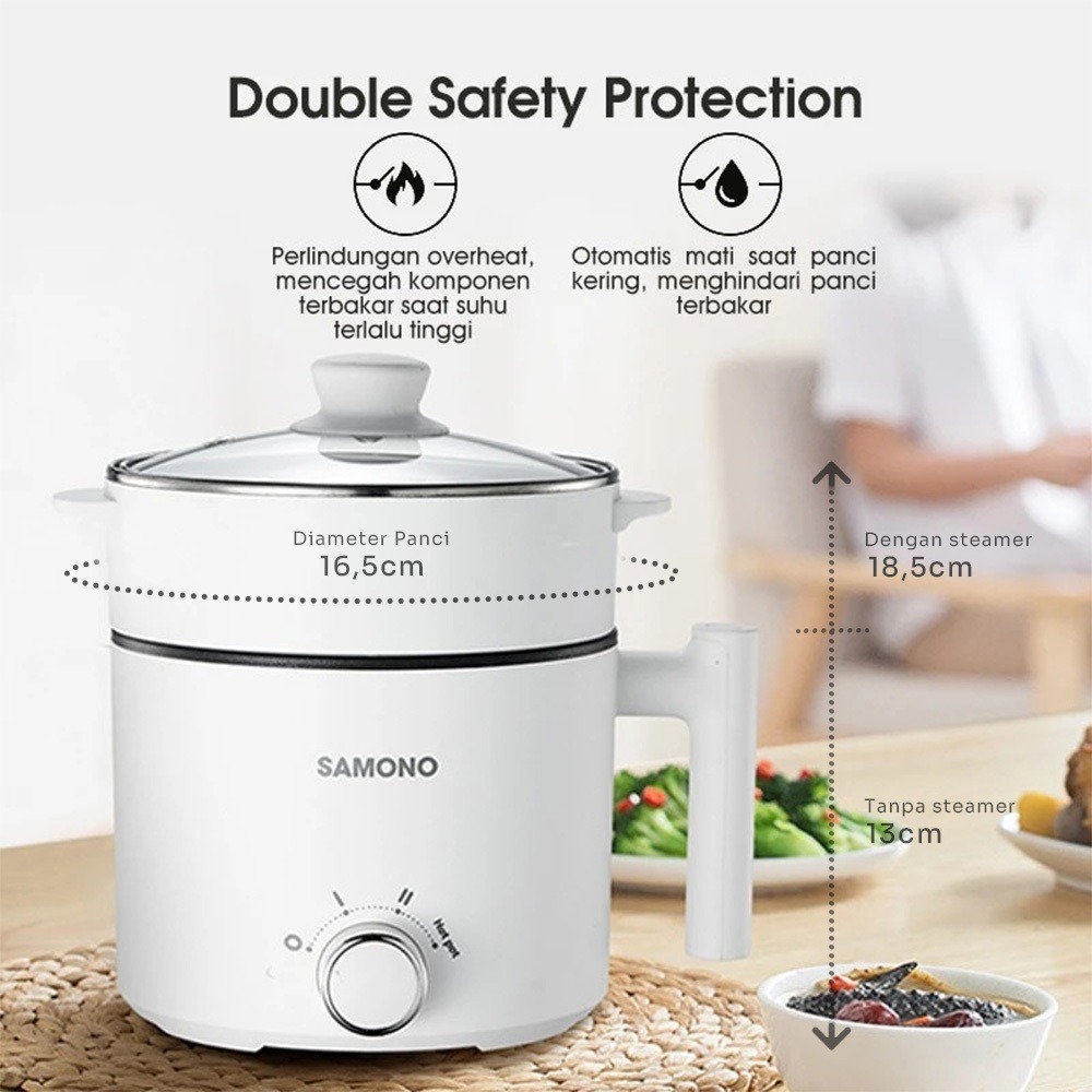 alat masak anak kos Panci Listrik Anti Lengket 1.5 Liter Kukusan Stainless Hemat Listrik Kukusan Tut