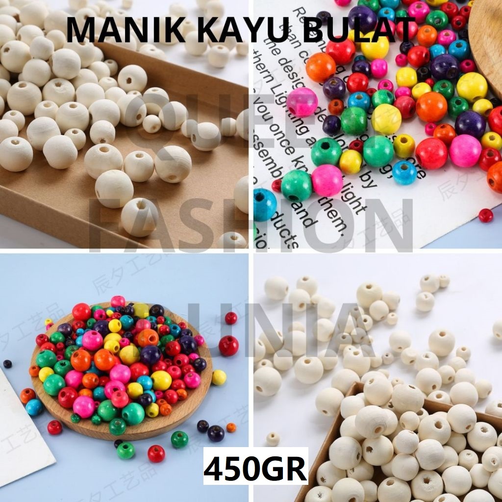 Manik KAYU BULAT Warna/i Cream 6/8/10/12/14/16/20/25mm Mote Makram Kayu Bahan DIY Craft Harga/450gr