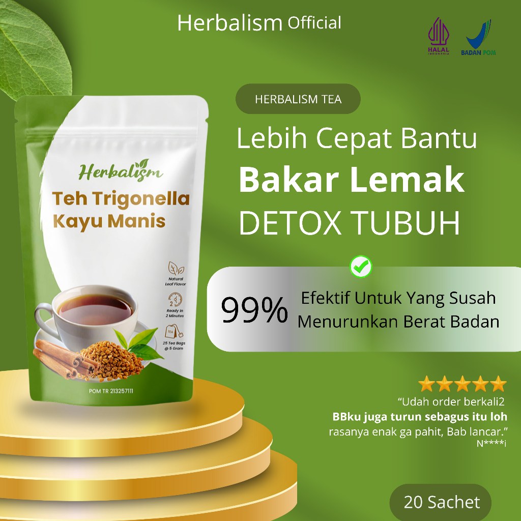 Herbalism Slimming Tea |  Tehh Pelangsing Herbal | Tehh hijau Trigonella | Tehh detox By Herbalism B