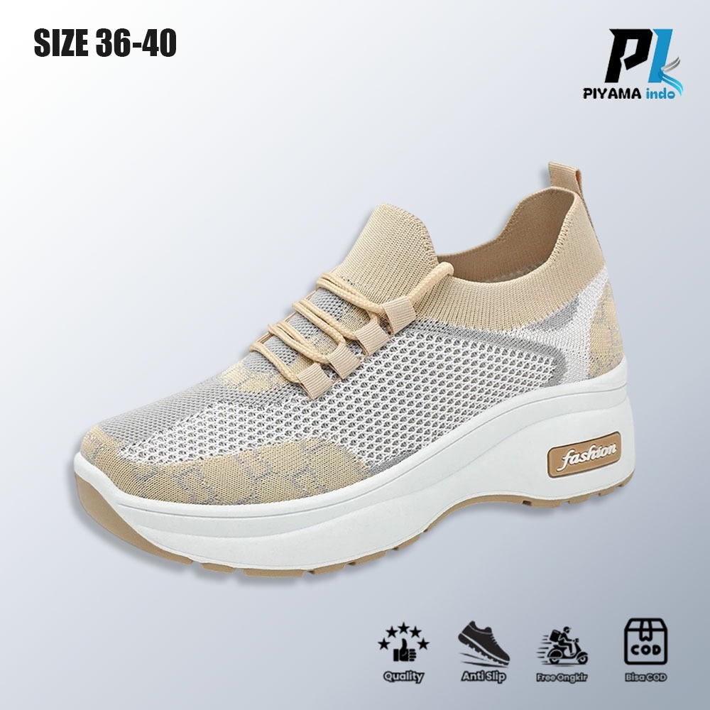 Free Box Sepatu Sport Impor Wanita Sneaker Slip On Rajut Sepatu Olahraga Tanpa Tali Kanvas Premium S