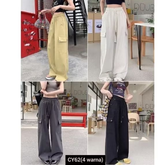 [KLS] Celana cargo panjang wanita korea dewasa bahan semi levis CY62
