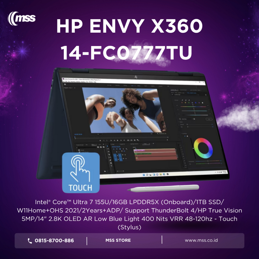 HP Laptop ENVY X360 14 FC0777TU Intel Ultra I7 155U 16GB 1TB SSD 14" 2.8K OLED Touch W11 SILVER 9W3G