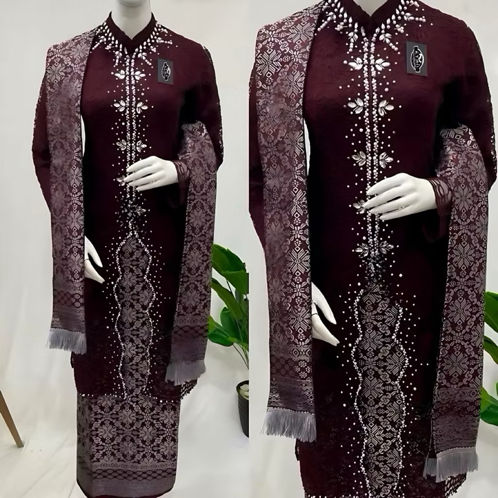 STELAN KEBAYA BRUKAT TUNIK SELENDANG SONGKET 034 / KEBAYA MODERN SELENDANG