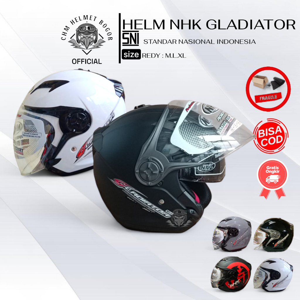 HELM NHK GLADIATOR SOLID HALF FACE DOUBLE VISOR