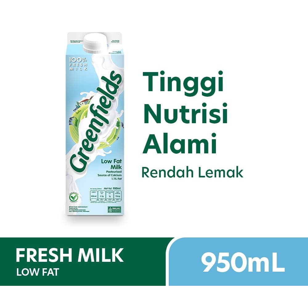 GREENFIELDS FRESH MILK SUSU PASTEURISASI LOW FAT 1 DUS 12 PCS
