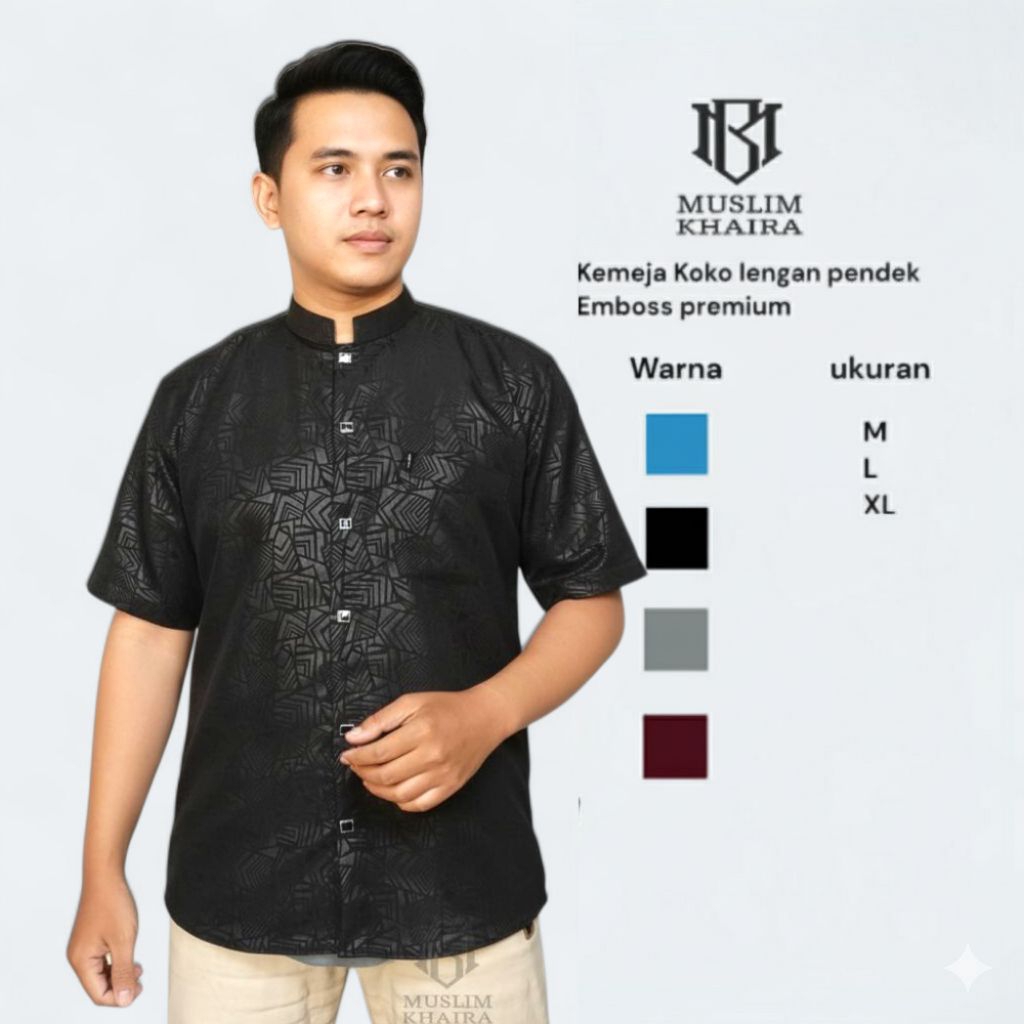 KHAIRA- kemeja koko lengan pendek pria kemko sultan emboss jasko atasan baju muslim pria