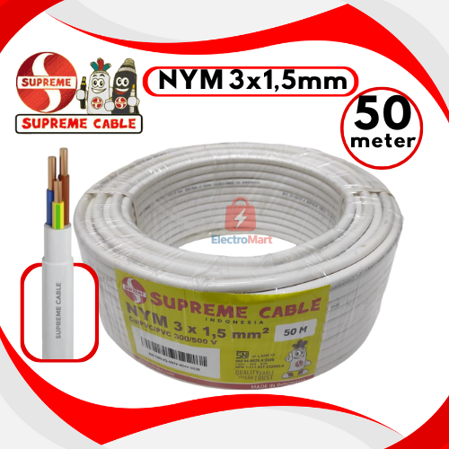 kabel supreme nym 3 x 1,5 mm ( 1 roll panjang 50 meter ) - KABEL NYM 3X1.5 3X1,5 mm 50M (METER) SUPR