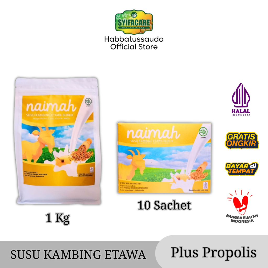 Naimah Susu Kambing Etawa Bubuk dengan Propolis, Bee Pollen & Madu
