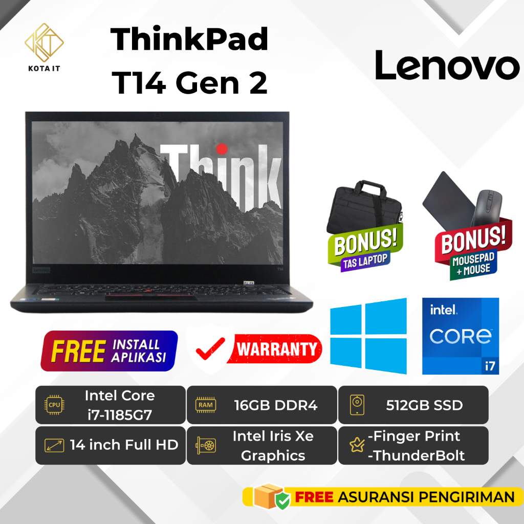 Laptop Lenovo ThinkPad T14 Gen 2 i7-1185G7 | RAM 16GB SSD 512GB | FHD 14” | Iris Xe | Windows 11 Pro