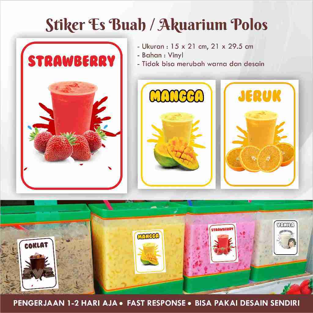 SIKER ES BUAH AKUARIUM / AQUARIUM VINYL POLOS / Stiker kemasan minuman / stiker cup / logo