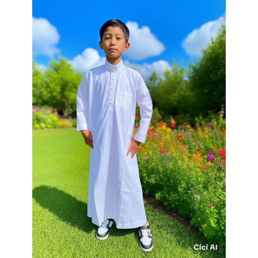 Baju Muslim anak Laki-laki / Gamis jubah putih anak laki-laki