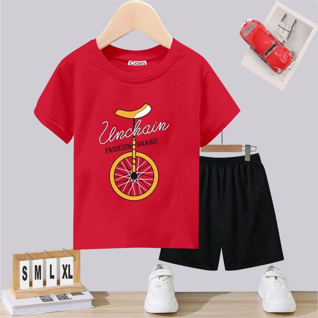Setelan Anak Desain Unchain Sepeda Lengan Pendek Umur 2-10 Tahun