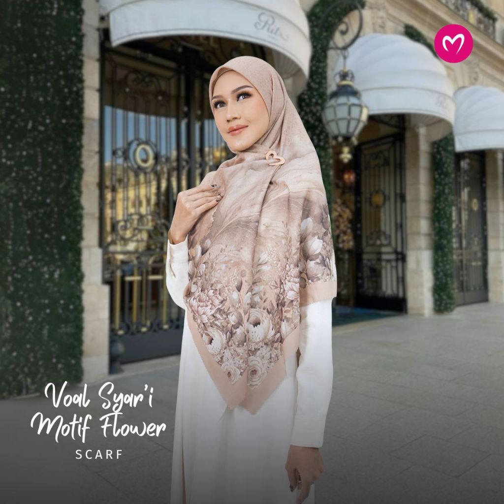 Voal Syar'i Motif Flower | Segi Empat Motif | Kerudung Pasmira