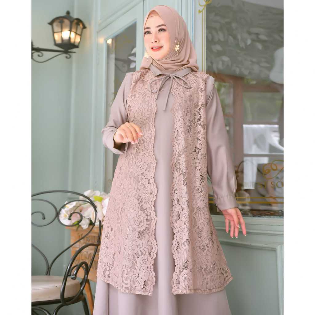 Gamis Set Inner Outer Bahan Katun Toyobo Mix Brukat