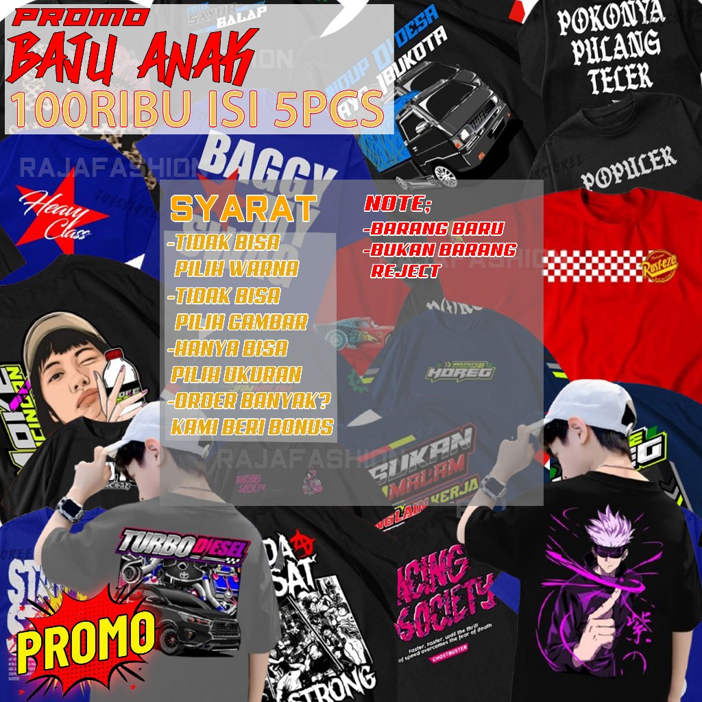 HYKIDS - Paket Bundling Baju Anak 100 ribu 5 pcs Laki-laki Dan Perempuan