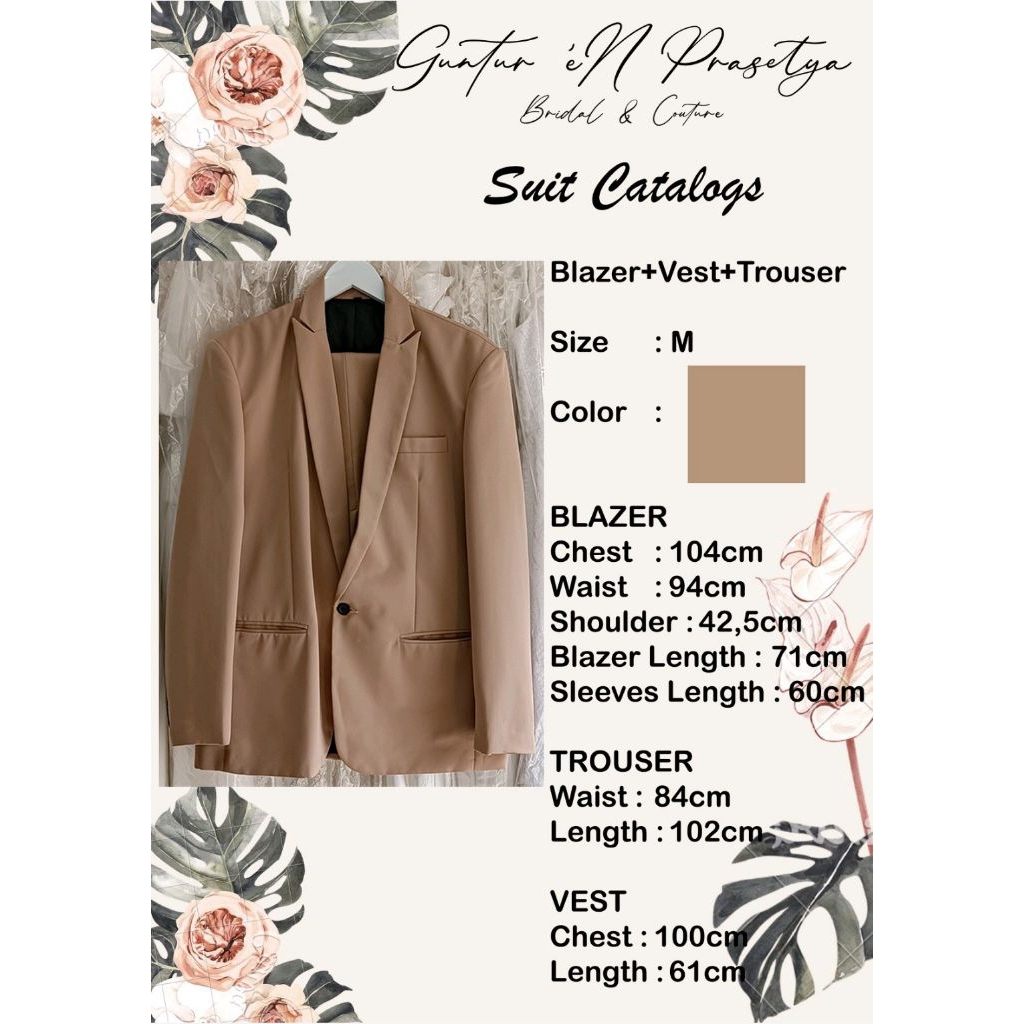 set setelan jas + celana + rompi/vest goldy outfit pria M preloved second bekas