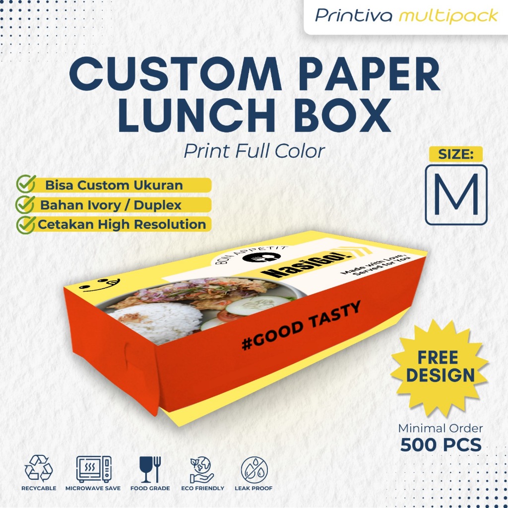 Custom Print Cetak Paper Lunch Box Size M Food Grade Full Print